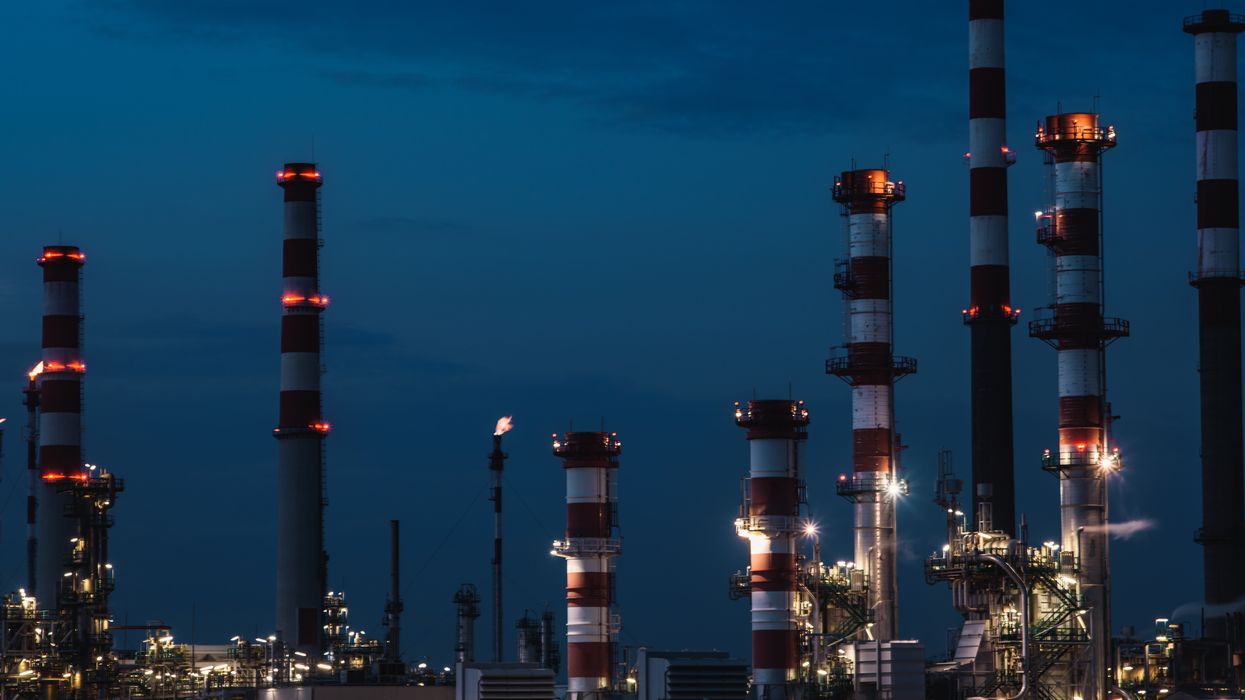 oil refinery at night